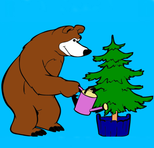 Раскраска для ребенка 3 года Медведь с лейкой